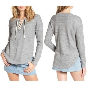 Splendid Gray lace Up Waffle Knit Top M